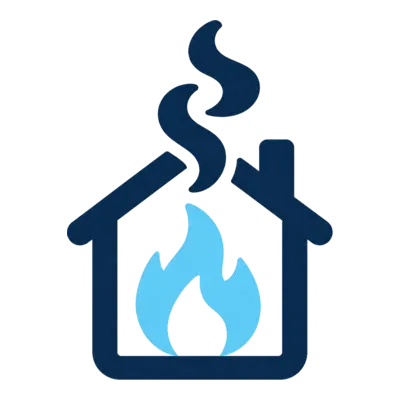 Icon of a house with a flame and rising smoke