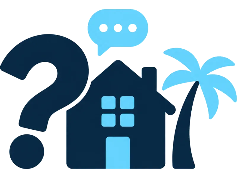 Illustration of a question mark beside a Florida house